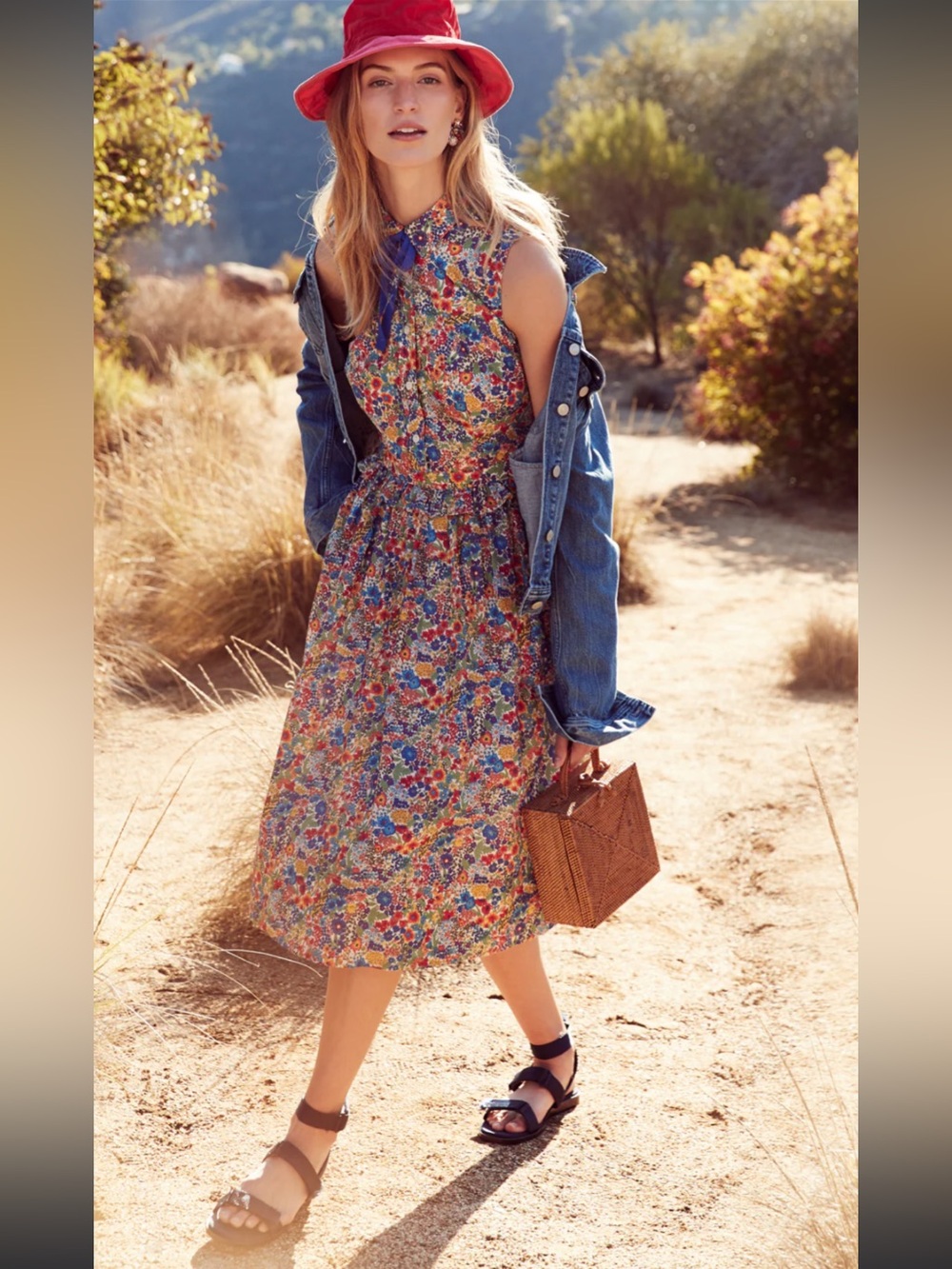 J. Crew Liberty Fabric Floral Sleeveless Midi Dress With Ruffle Waist Detail